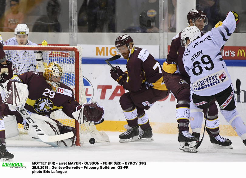 MOTTET (FR) - arrêt MAYER - OLSSON - FEHR (GS) - BYKOV (FR)  28.9.2019 , Genève-Servette - Fribourg Gottéron  GS-FRphoto Eric Lafargue