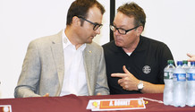 BONNET (HC Sierre) - MCSORLEY , dir. sportif  (GS) 30.8.2019 ,  conférence de presse  (GS)photo Eric Lafargue