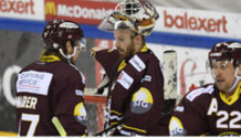 MAURER - DESCLOUX - MERCIER (GS) à la fin du match                 30.12.2020 , Genève-Servette - Lausanne  GS-LHCphoto Eric Lafargue