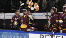 VOELLMIN - ANTONIETTI - JOORIS avec les peluches (GS) 22.1.2022 , Genève-Servette - Bienne  GS-BI  photo Eric Lafargue