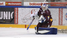 arrêt de NYFFELER (GS)    26.2.2022 , Genève-Servette - Berne  GS-SCBphoto Eric Lafargue