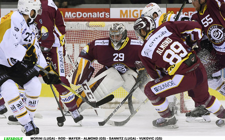 MORINI (LUGA) - ROD - MAYER - ALMOND (GS) - SANNITZ (LUGA) - VUKOVIC (GS) 6.10.2017 , Genève-Servette - Lugano  GS-LUGAphoto Eric Lafargue