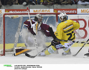 arrêt MAYER (GS) - BODENMANN (SCB) 3.3.2018 , Genève-Servette - Berne  GS-SCBphoto Eric Lafargue