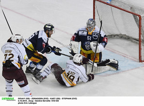 DOUAY (GS) - ZGRAGGEN (EVZ) - KAST (GS) - STEPHAN (EVZ) 5.10.2018 , Zoug - Genève Servette  EVZ-GSphoto Eric Lafargue