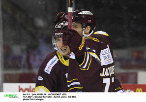 but 2-1 : joie ASSELIN - JACQUEMET (GS)    15.1.2021 , Genève-Servette - Zurich Lions  GS-ZSC  photo Eric Lafargue