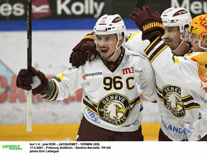 but 1-4 : joie ROD - JACQUEMET - VERMIN (GS) 17.4.2021 , Fribourg Gottéron - Genève-Servette  FR-GS  photo Eric Lafargue